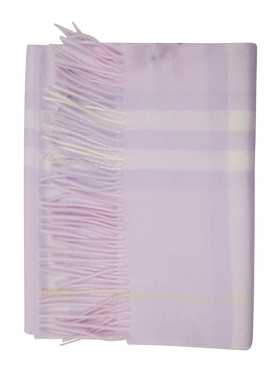 Burberry Pastel Lavender and Cream Cashmere Scarf with Fringed Ends Roze