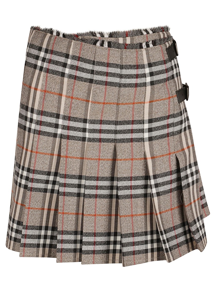 Burberry Wrap Closure Wool Skirt Grijs