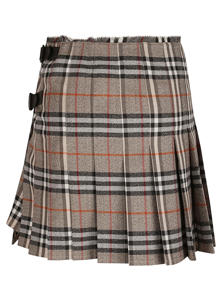 Burberry Wrap Closure Wool Skirt Grijs