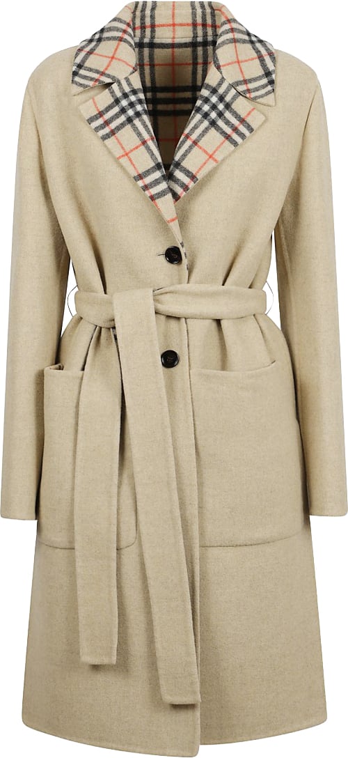 Burberry Reversible Long Coat With Check-Trimmed Collar Neutraal