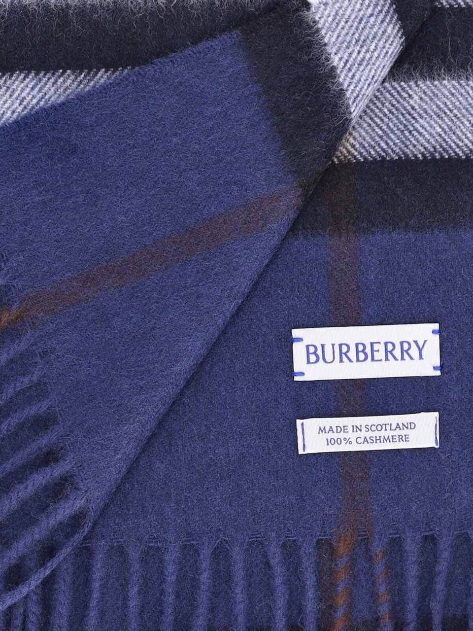 Burberry "Check" Scarf In Blue Cashmere, Dark Shade Blauw