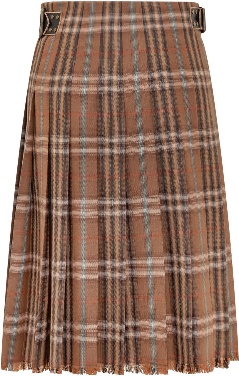 Burberry Gonna Midi a Quadri con Frange Bruin