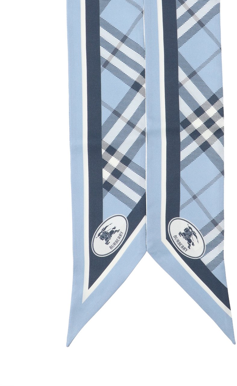 Burberry Blue EKD Check Mulberry Silk Scarf Blauw