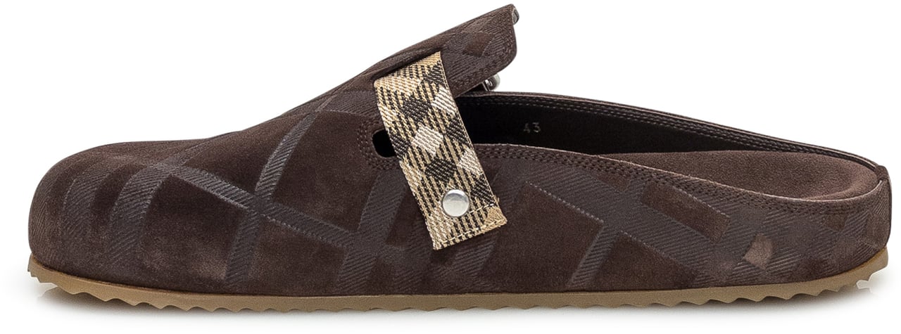 Burberry Burberry Sabot in Suede con Fibbia Check Bruin