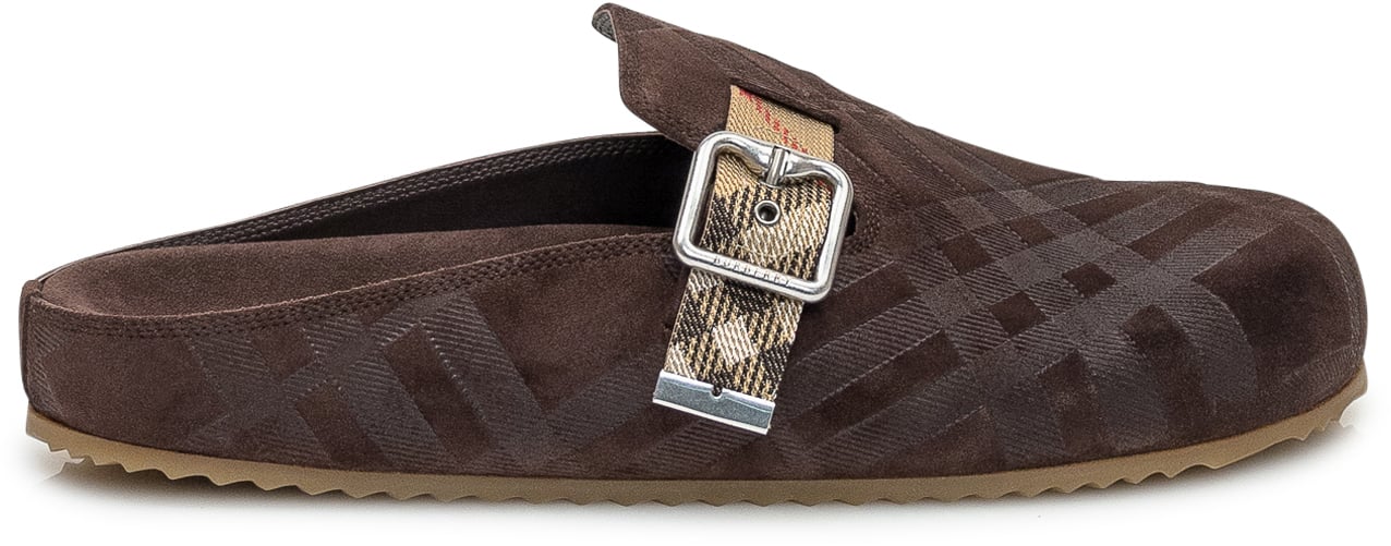 Burberry Burberry Sabot in Suede con Fibbia Check Bruin