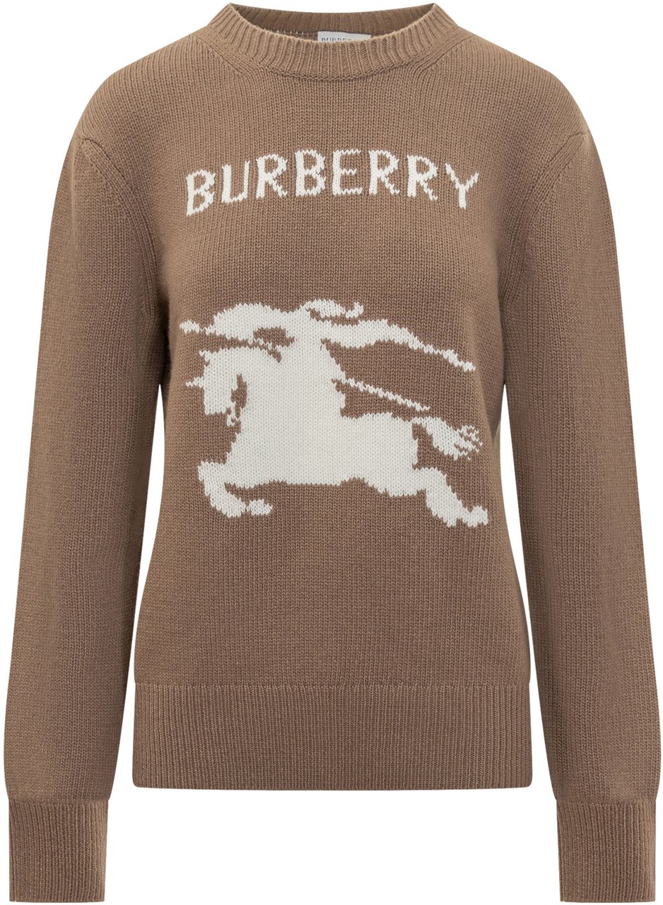 Burberry Maglione Burberry Marrone con Logo Cavaliere Taupe