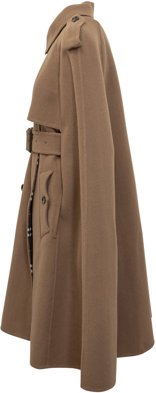 Burberry Mantella Burberry in Lana con Cintura Cammello Bruin