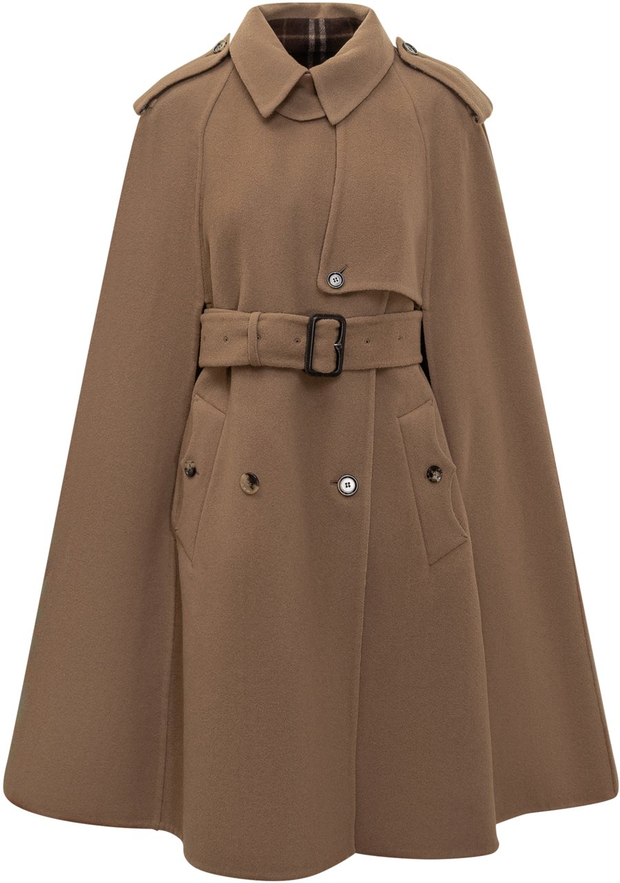 Burberry Mantella Burberry in Lana con Cintura Cammello Bruin
