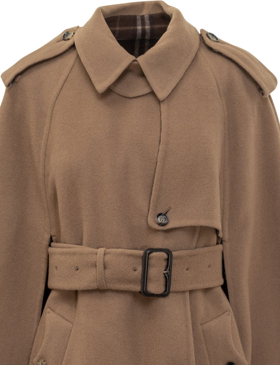 Burberry Mantella Burberry in Lana con Cintura Cammello Bruin
