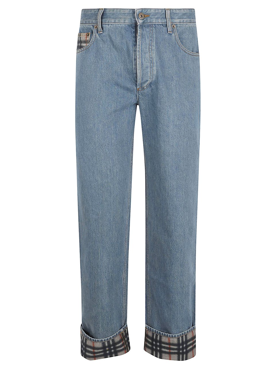 Burberry Classic Straight-Leg Denim Jeans with Check Lining Blauw