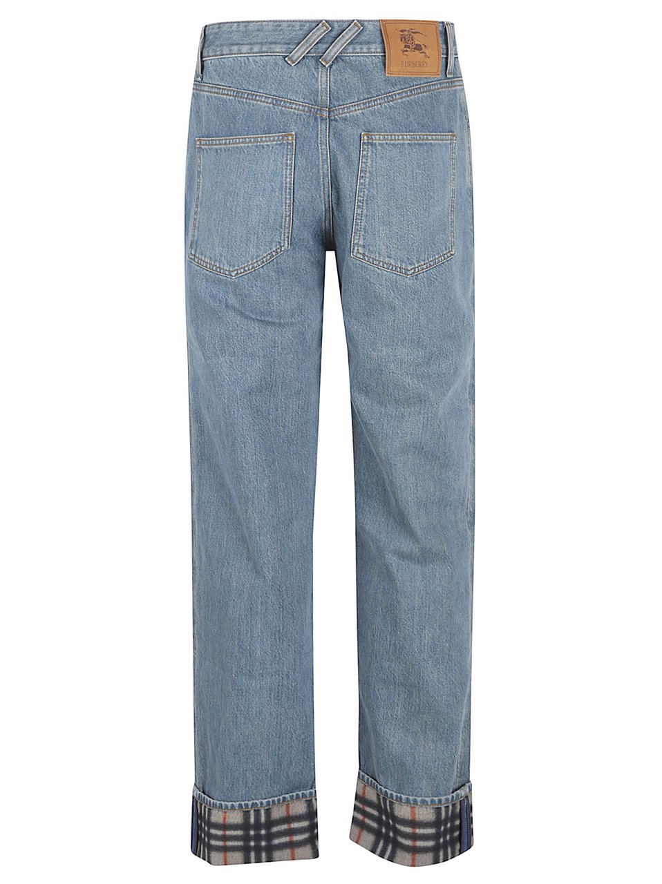 Burberry Classic Straight-Leg Denim Jeans with Check Lining Blauw
