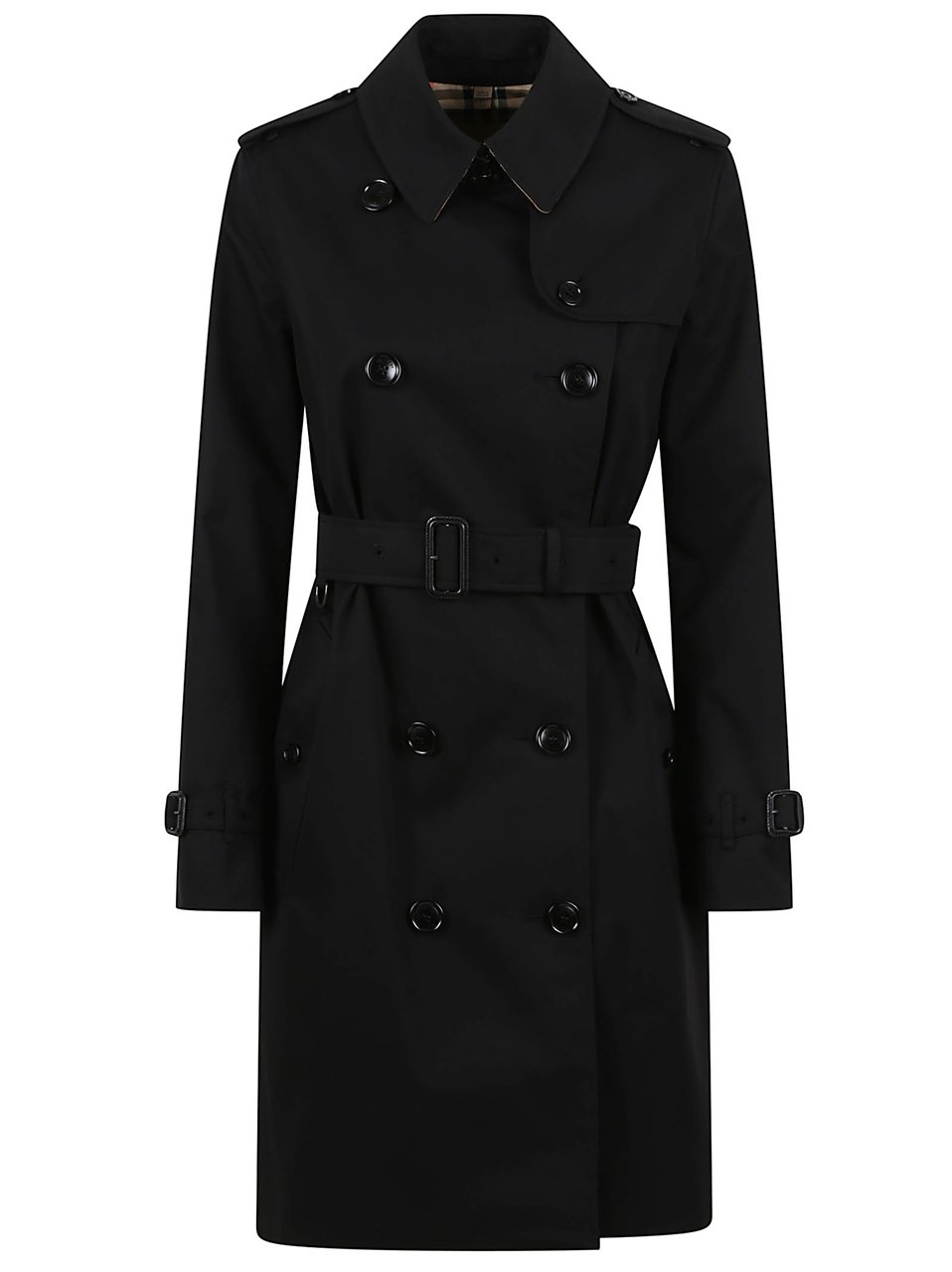 Burberry Double-Breasted Cotton Check-Lined Trench Coat Zwart