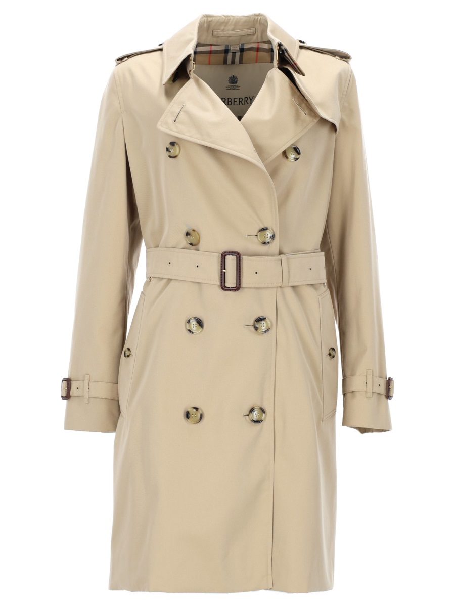 Burberry Heritage Kensington Cotton Double-Breasted Trench Coat Neutraal