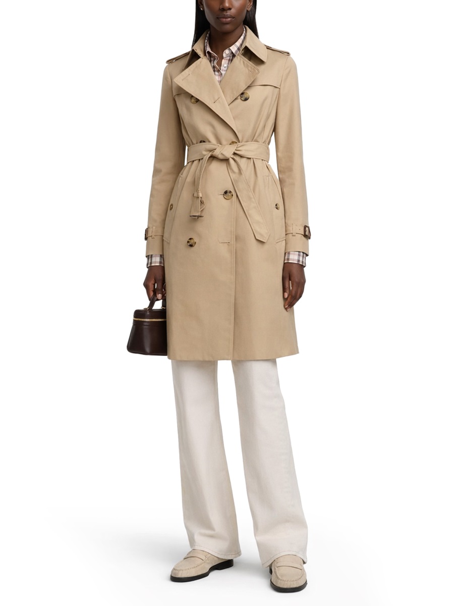 Burberry Heritage Kensington Cotton Double-Breasted Trench Coat Neutraal