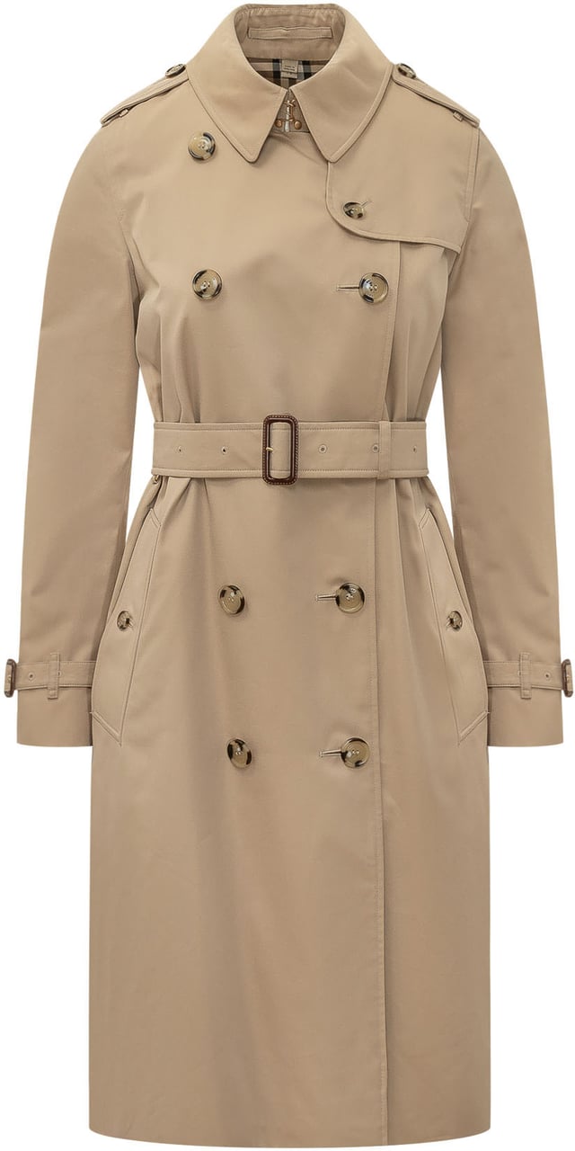Burberry Kensington Trench Lungo con Cintura Beige