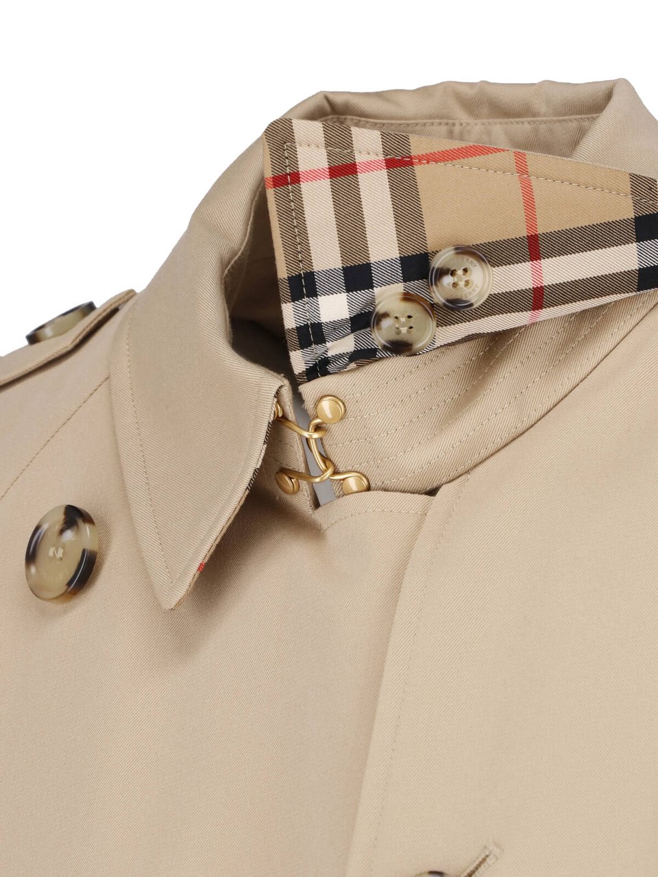 Burberry Beige Cotton Gabardine Double-Breasted Trench Coat with Waist Belt Neutraal