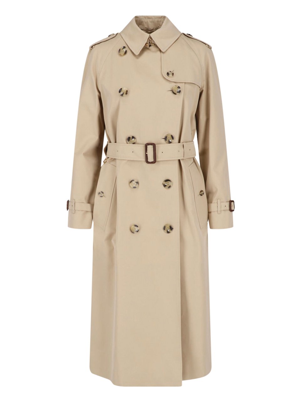 Burberry Beige Cotton Gabardine Double-Breasted Trench Coat with Waist Belt Neutraal