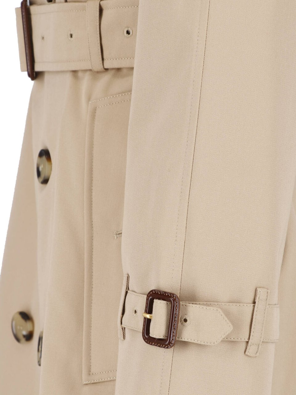 Burberry Beige Cotton Gabardine Double-Breasted Trench Coat with Waist Belt Neutraal