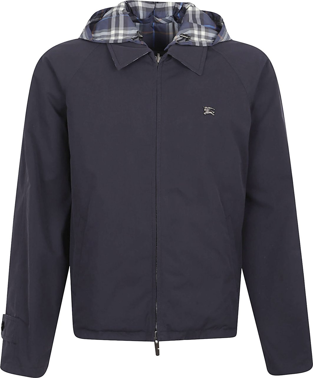 Burberry Blue Reversible Check Cotton Bomber Jacket Zwart