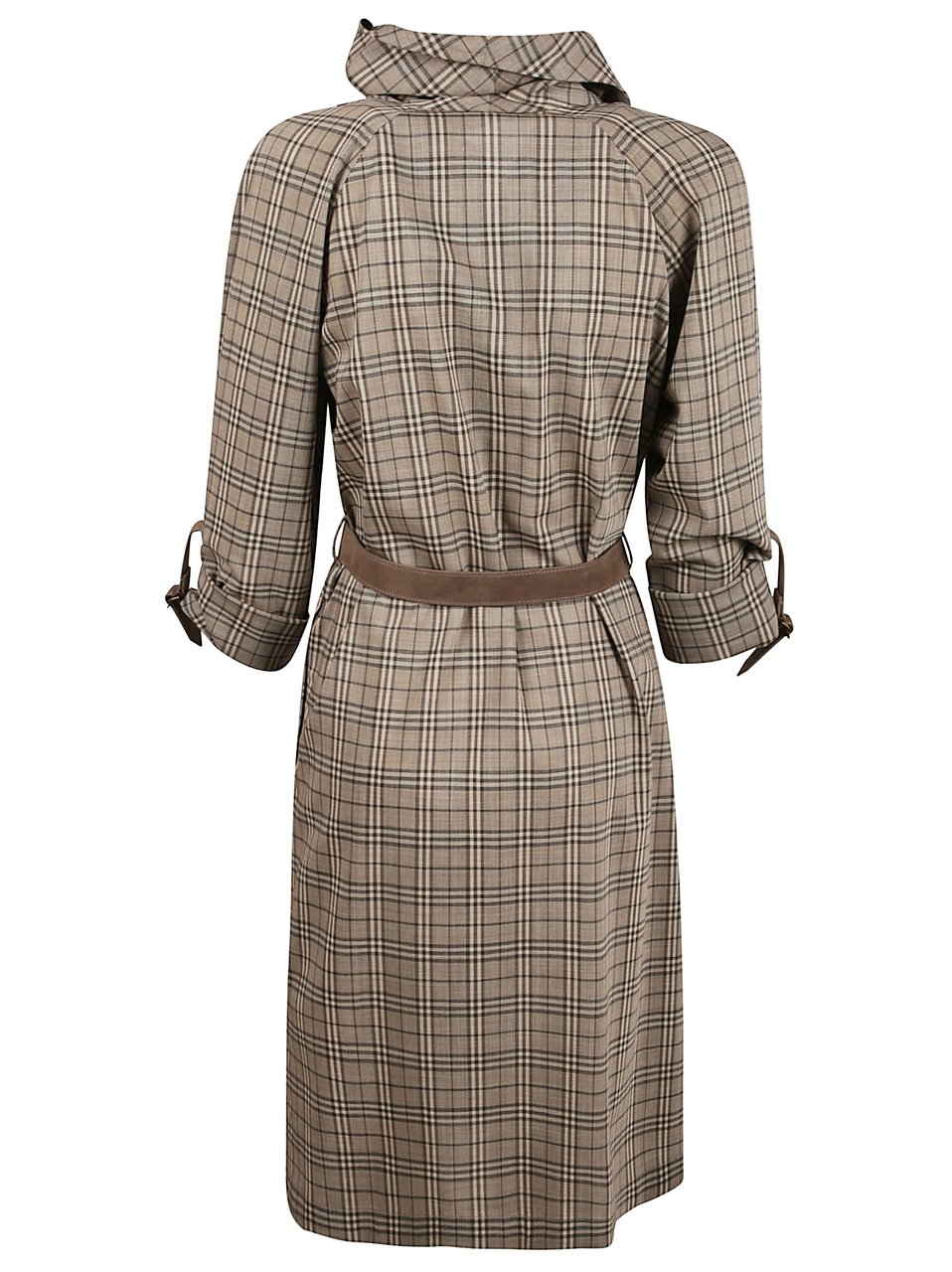 Burberry Wool Check Dress with Shawl Collar Grijs