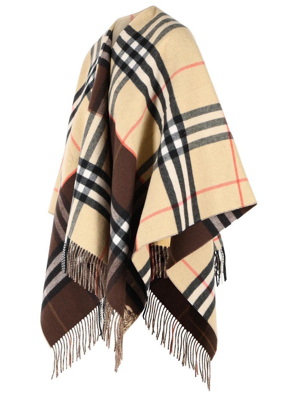 Burberry 'Check' Beige Cashmere Cape Neutraal