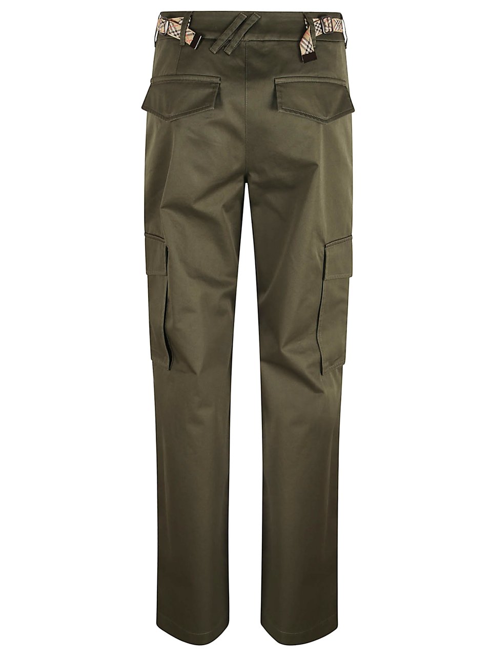 Burberry Marrow Green Trousers with Check Trim Grijs