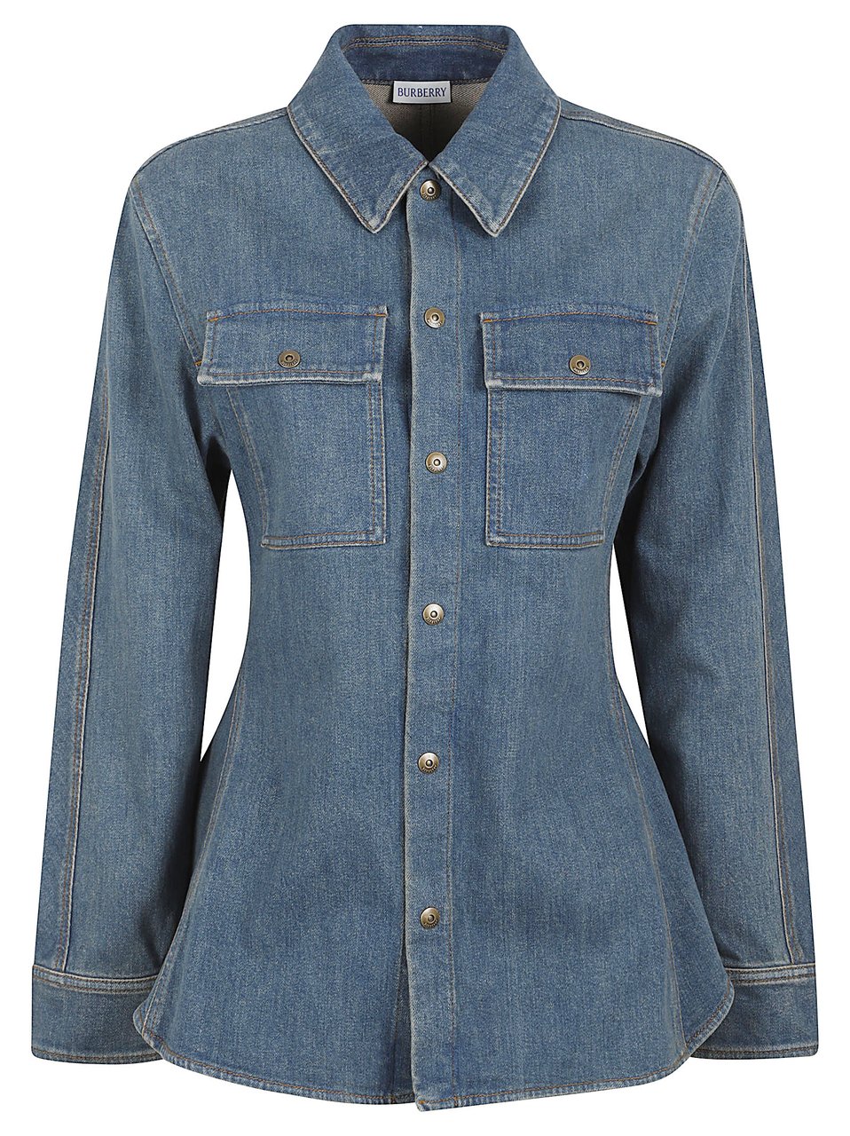 Burberry Fitted Denim Top with Peplum Hem Blauw