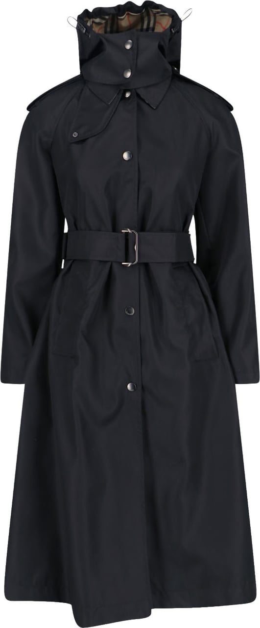 Burberry Long Car Coat With Black Nylon Hood Zwart