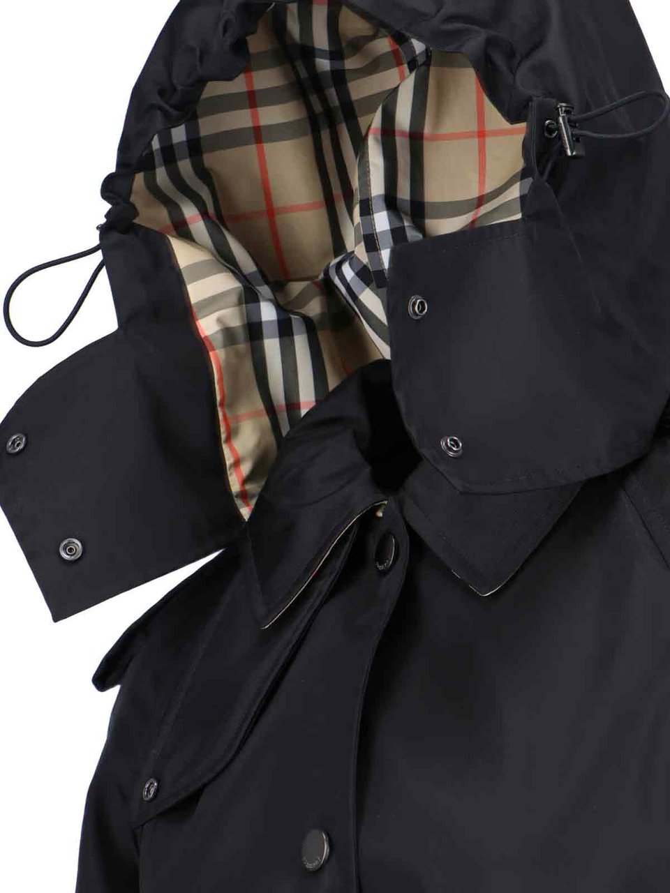 Burberry Long Car Coat With Black Nylon Hood Zwart