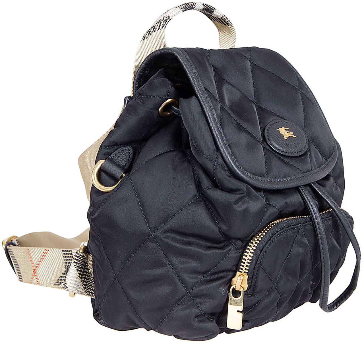 Burberry Quilted Black Nylon Backpack with Equestrian Emblem Zwart