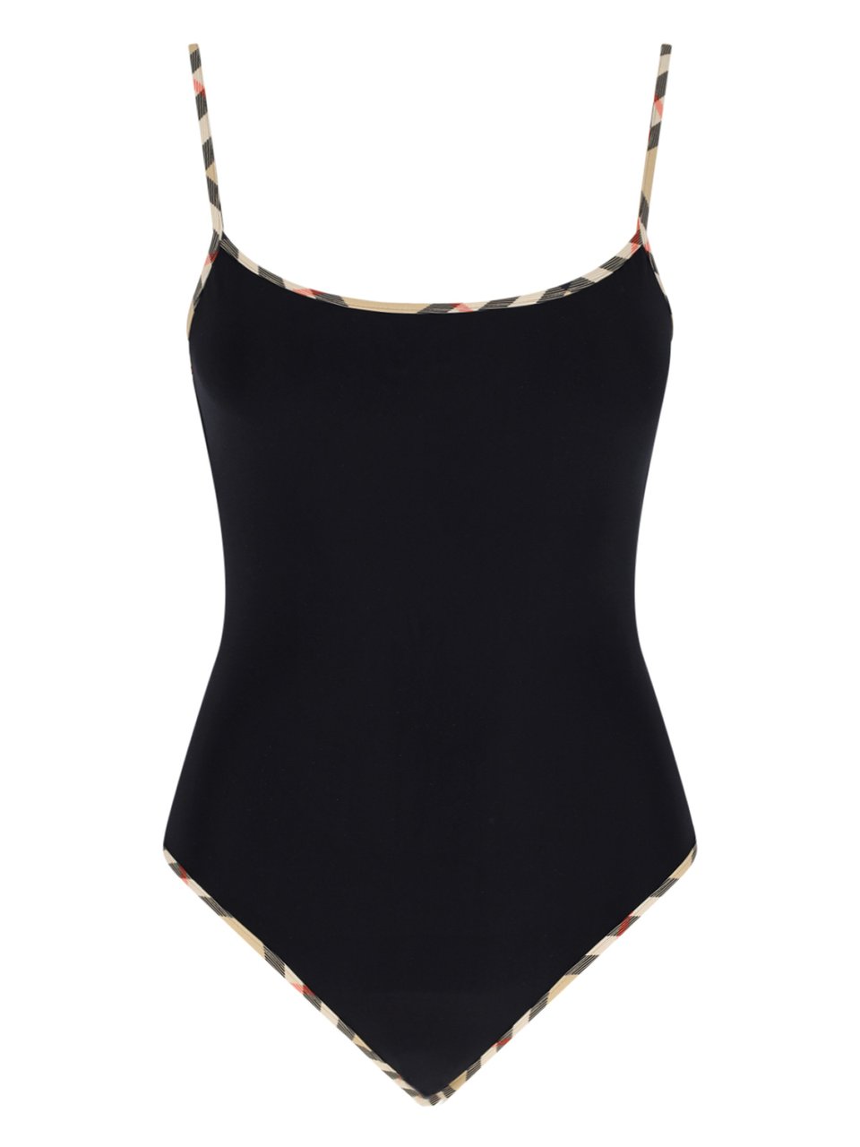 Burberry "Check" One-Piece Swimsuit In Black Stretch Fabric Zwart