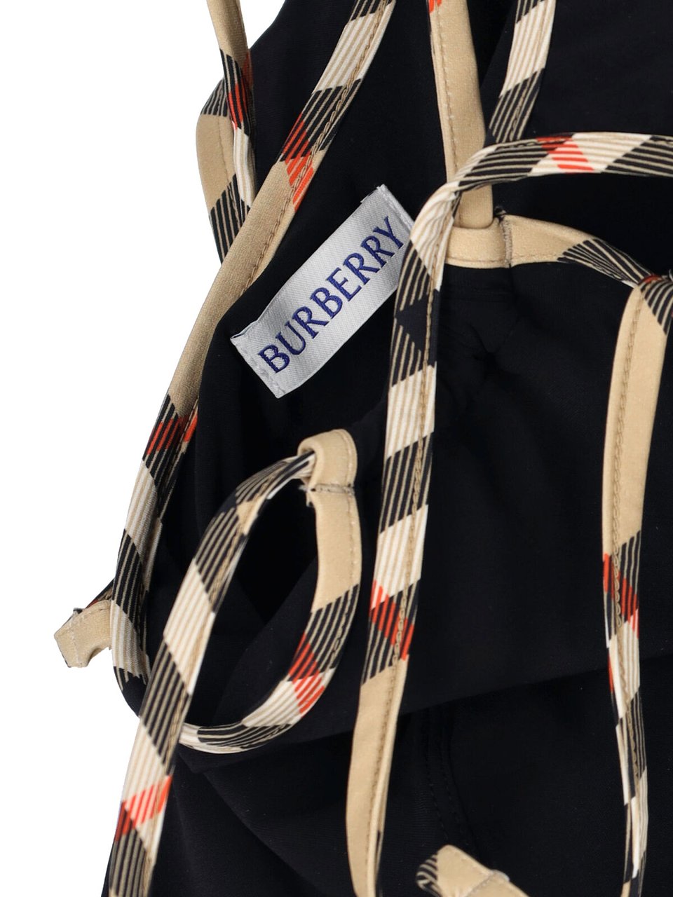 Burberry "Check" One-Piece Swimsuit In Black Stretch Fabric Zwart