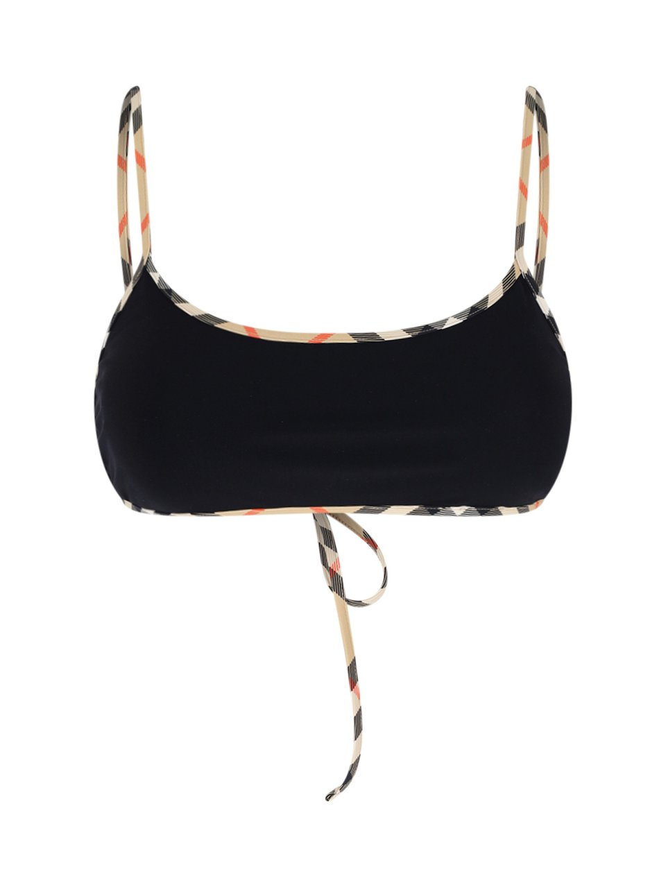 Burberry "Check" Swimsuit Top In Black Stretch Fabric Zwart