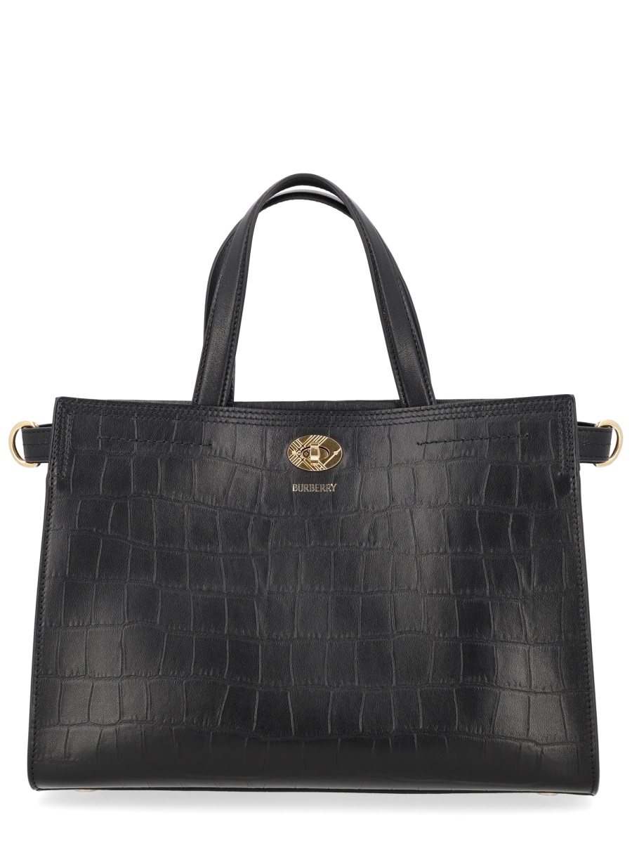 Burberry Neutrals Cotswolds Crocodile Embossed Tote Bag Zwart