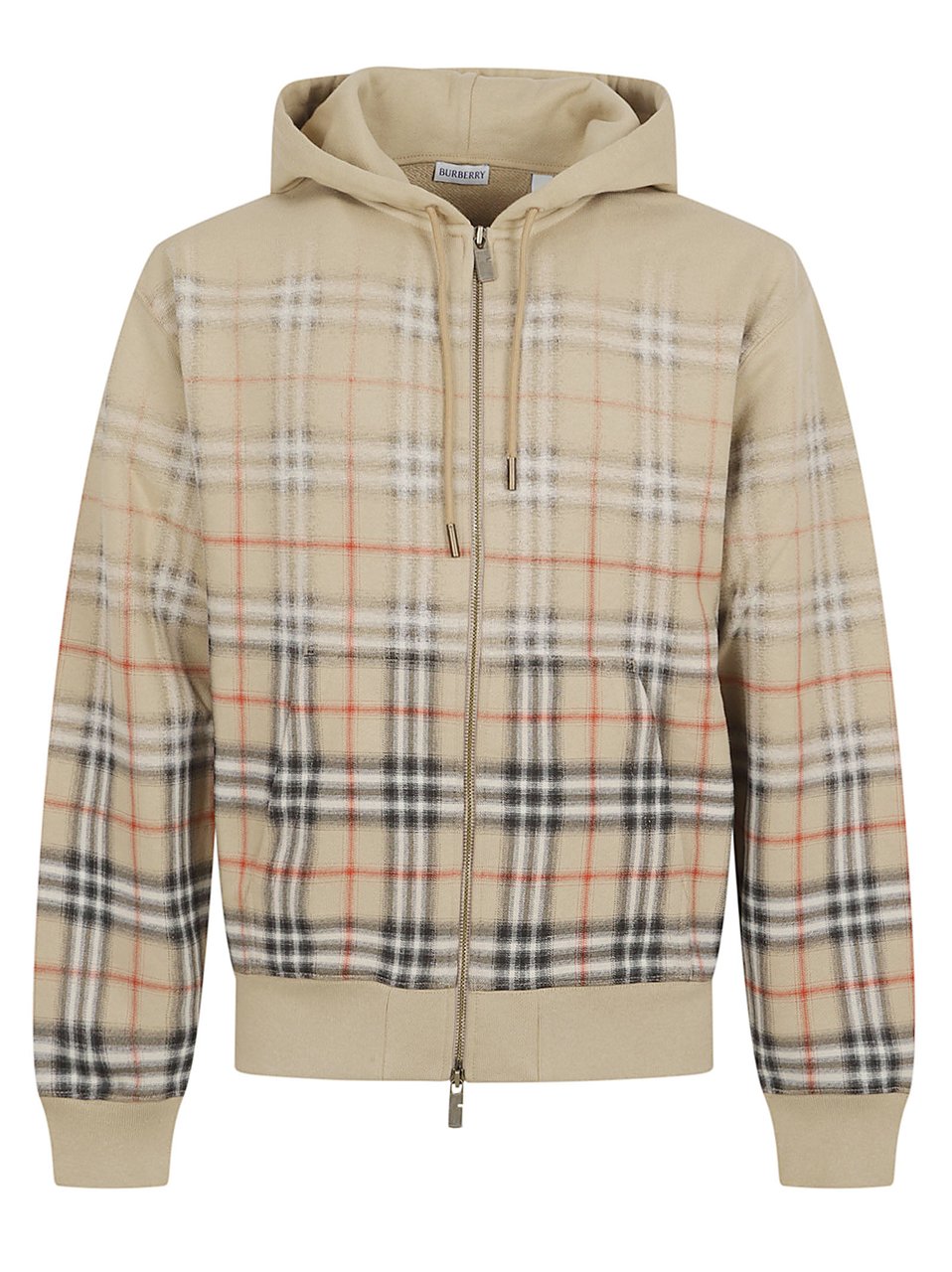 Burberry Gradient Check Cotton Hooded Sweatshirt Neutraal
