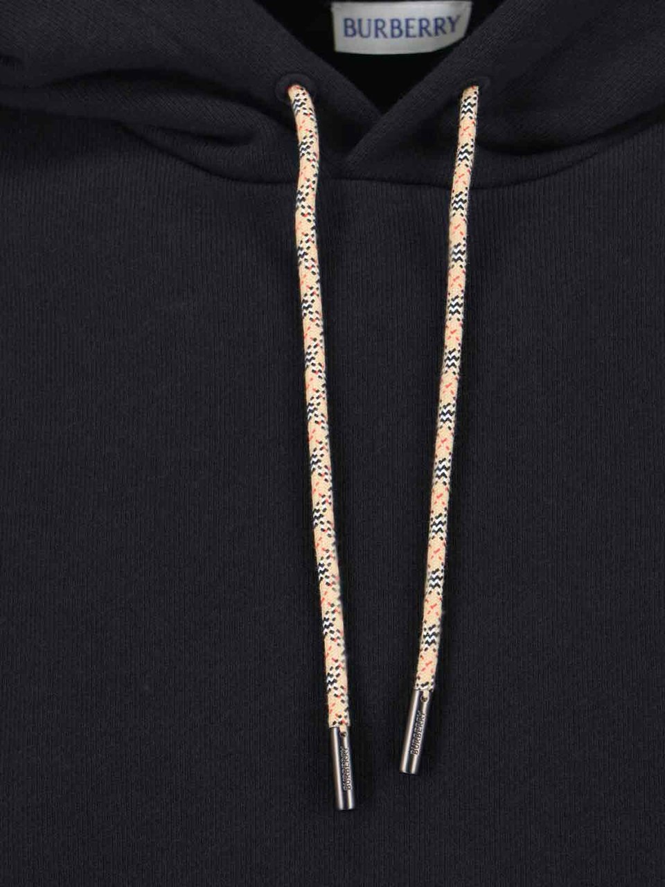 Burberry "Reilly Chk Pch" Hooded Sweatshirt In Black Cotton Zwart