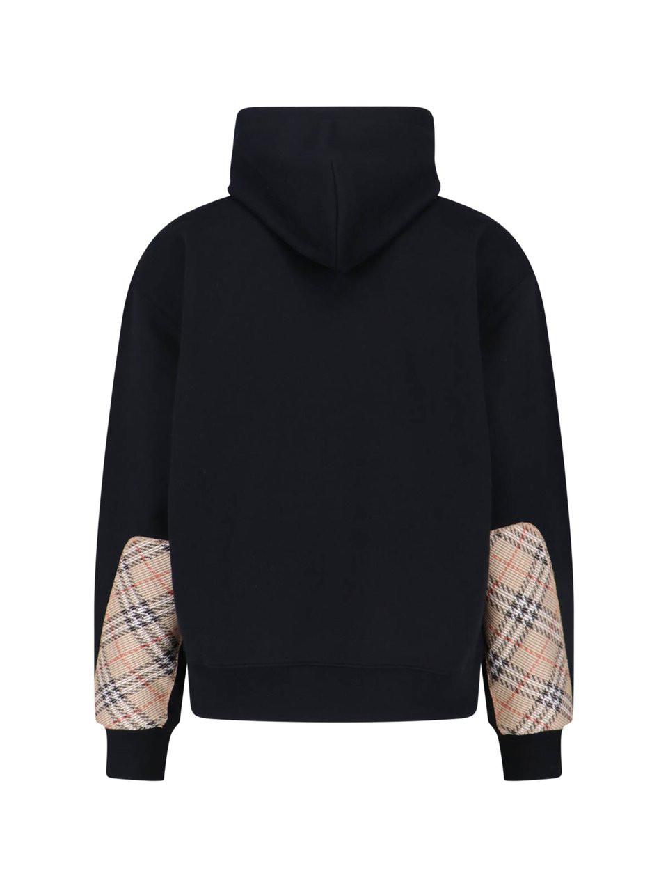 Burberry "Reilly Chk Pch" Hooded Sweatshirt In Black Cotton Zwart
