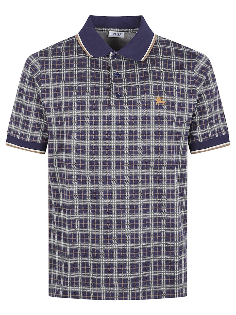 Burberry Checkered Polo Top with 3-Button Closure Grijs