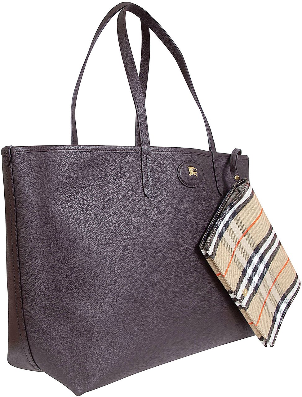 Burberry Reversible Shopping Tote in Textured Calf Grain Leather Paars