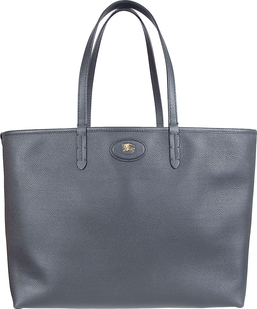 Burberry Reversible Black Calf Grain Leather Tote Bag with Equestrian Knight Emblem Grijs
