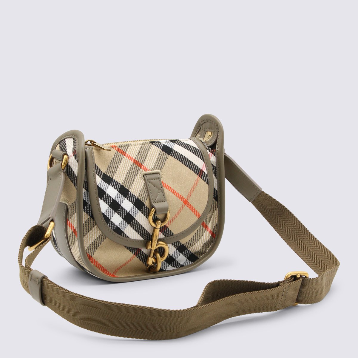 Burberry 'B Clip' Mini Messenger Bag In Beige Sand Cotton Blend Bruin