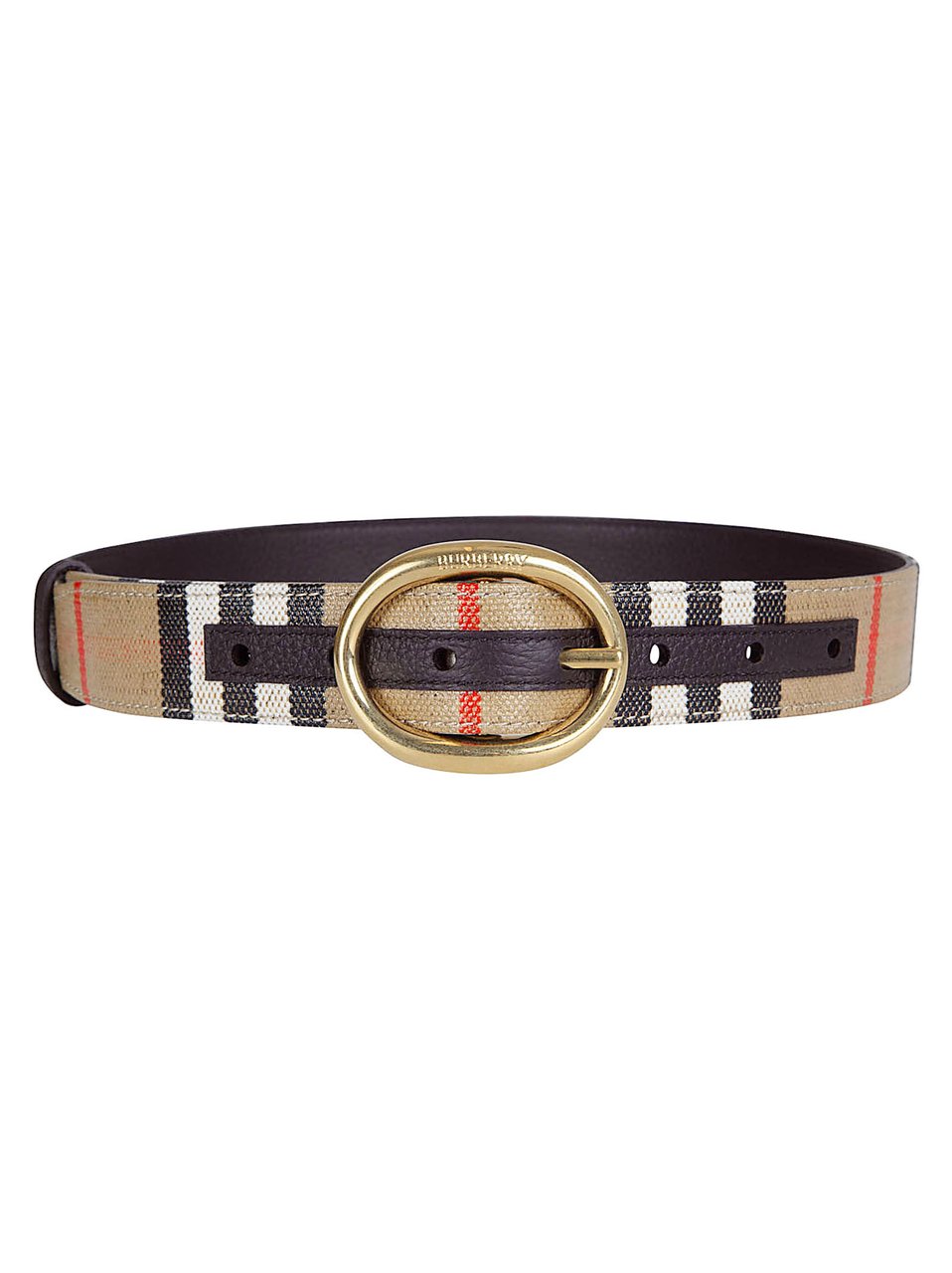 Burberry Reversible Check Pattern Belt with Gold-tone Buckle Neutraal