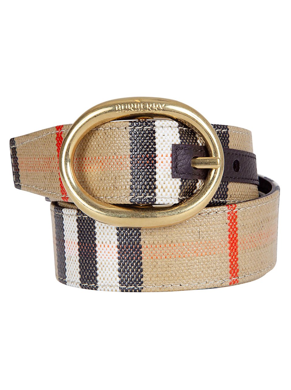 Burberry Reversible Check Pattern Belt with Gold-tone Buckle Neutraal