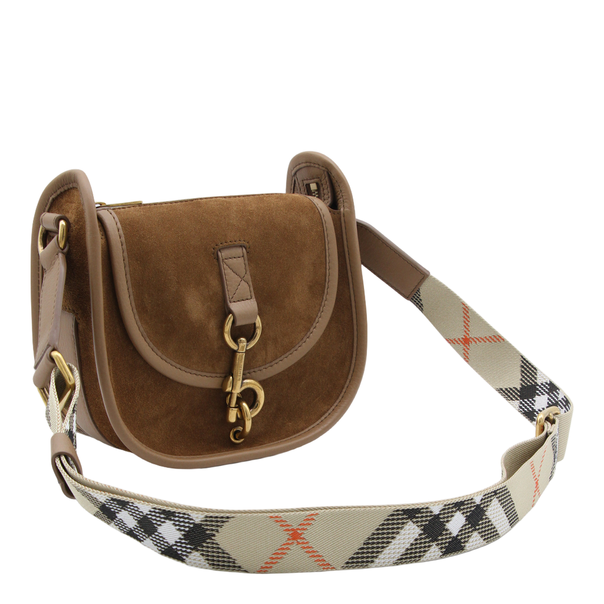 Burberry Rounded Saddle Bag in Rich Brown Suede Bruin