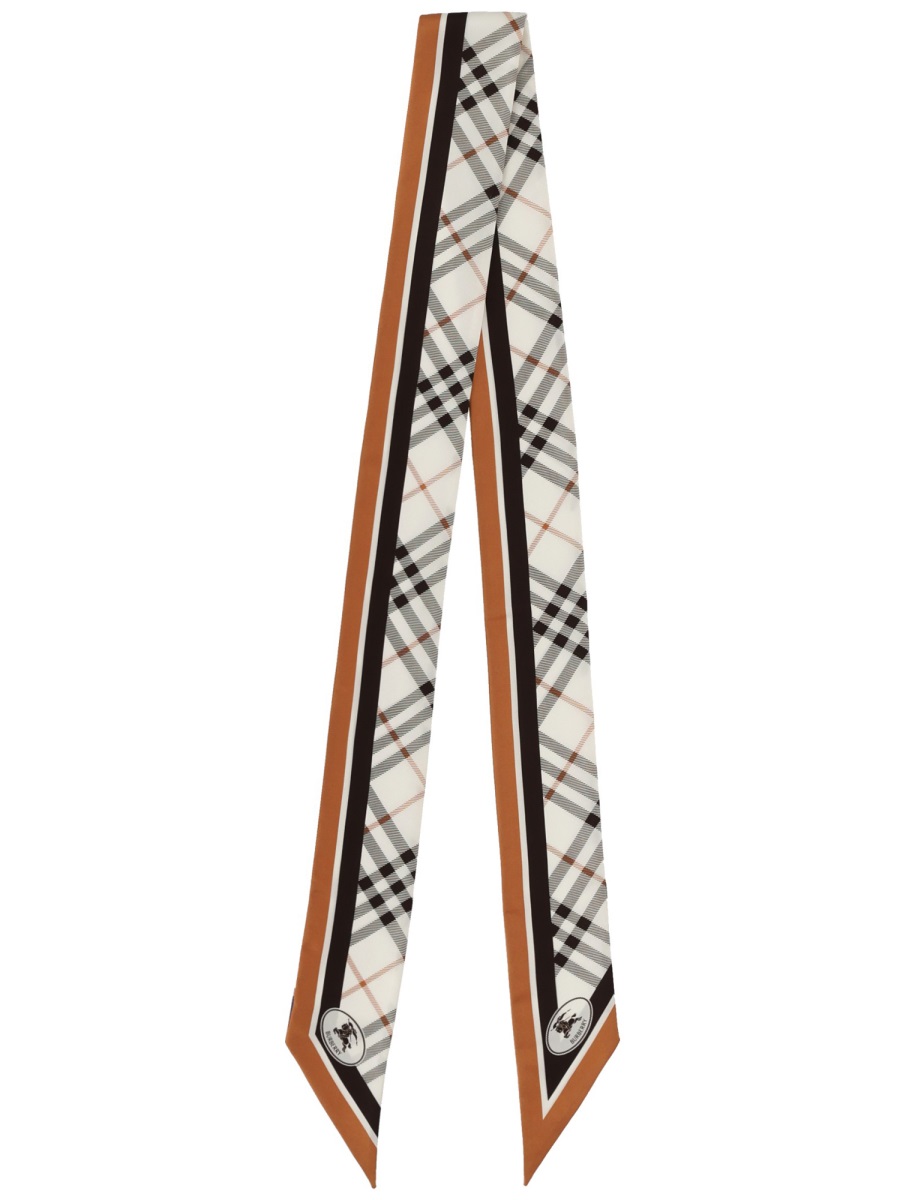 Burberry Beige Check Striped Border Silk Scarf Grijs