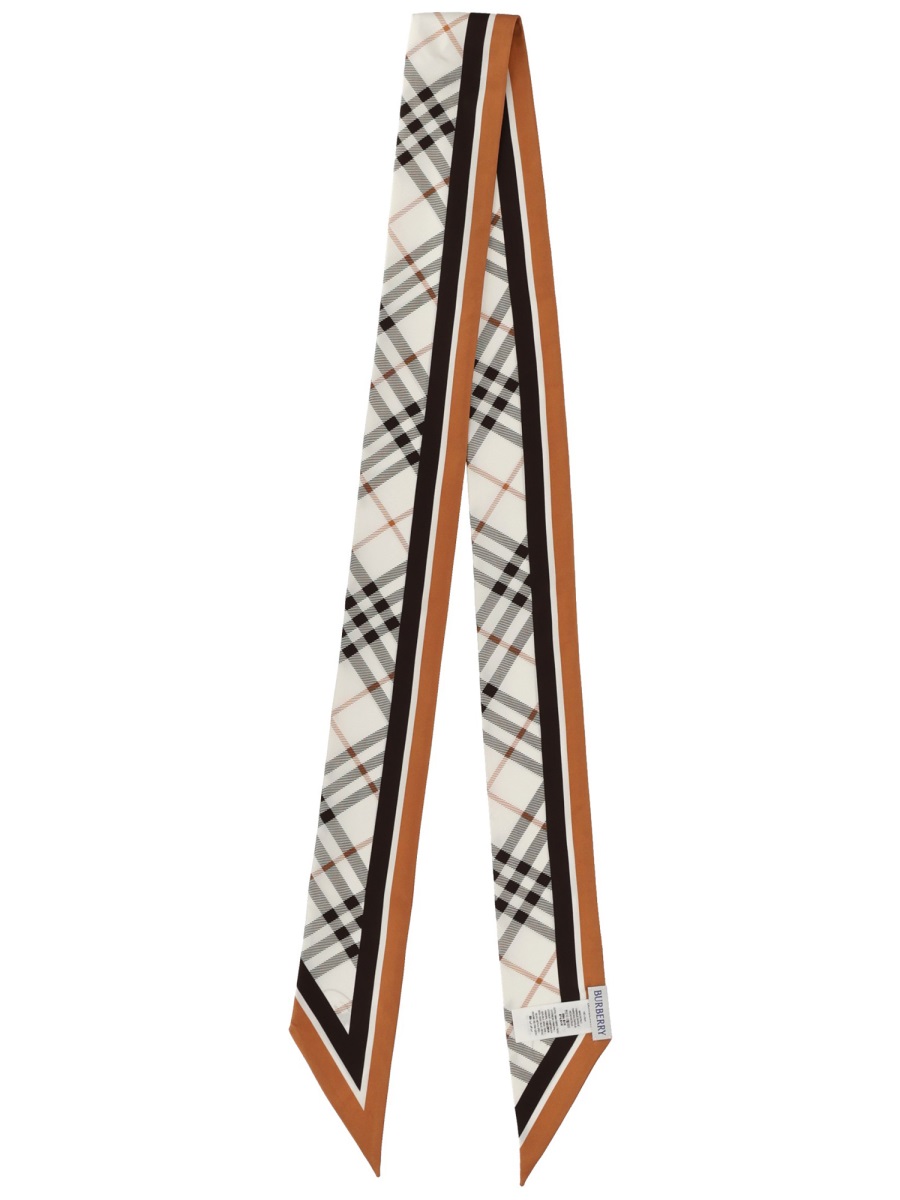 Burberry Beige Check Striped Border Silk Scarf Grijs