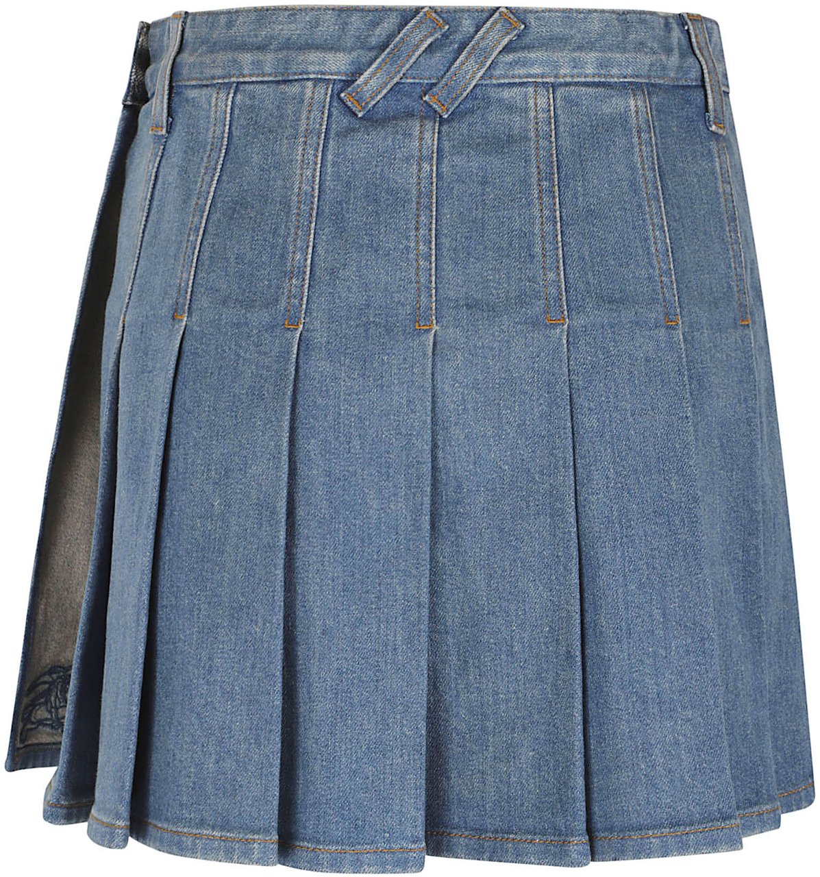 Burberry Pleated Denim Skirt with Structured Waistband Blauw
