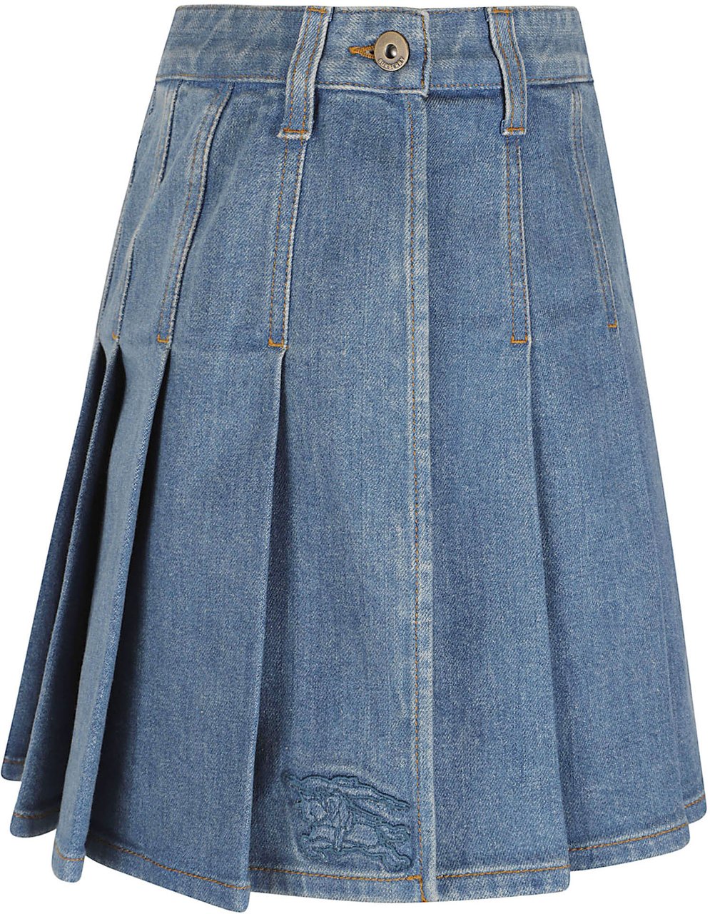 Burberry Pleated Denim Skirt with Structured Waistband Blauw