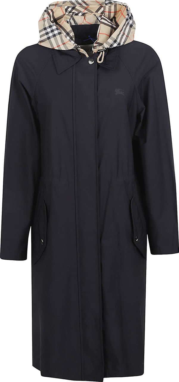 Burberry Nylon Stretch Parka with Equestrian Knight Print and Detachable Hood Zwart