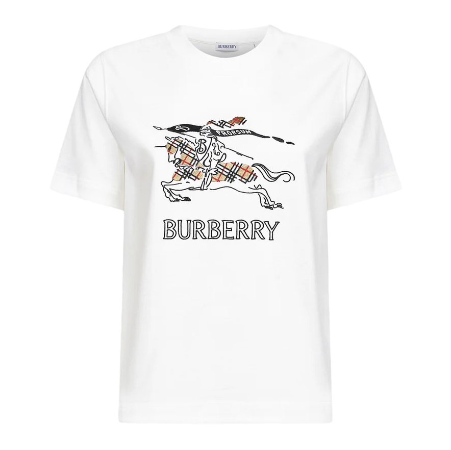 Burberry White Short-Sleeve T-Shirt with Equestrian Graphic Wit
